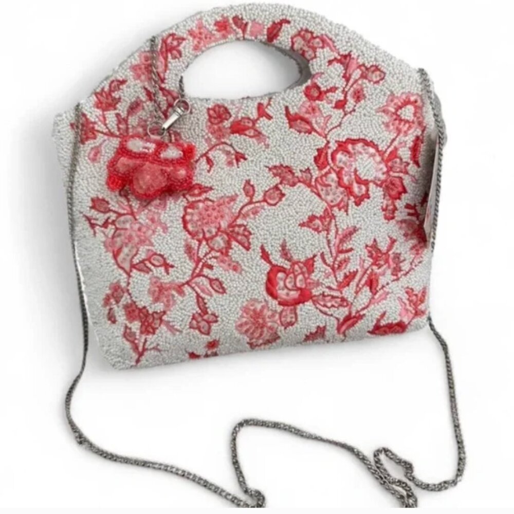 Handcrafted in India Beaded Floral Cherry Blossom Clutch Crossbody Bag Charm NWT - Picture 2 of 6
